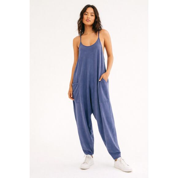 Free People Pants - Free People Movement Hot Shot Romper Blue Oversized Jumpsuit Pockets (L)